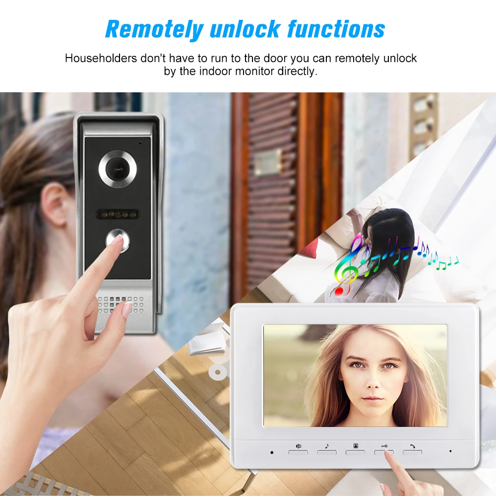 

KKmoon 7'' TFT LCD Wired Video Door Phone Visual Video Intercom Two-way Audio Remote Unlock With Waterproof Outdoor IR Camera