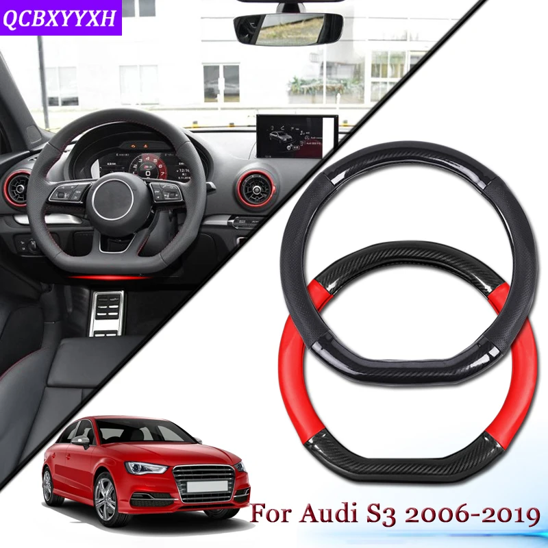 

Car Styling Carbon Fiber Leather Car Steering Wheel Cover Car Steering-wheel Hubs Automobiles Accessories For Audi S3 2006-2019