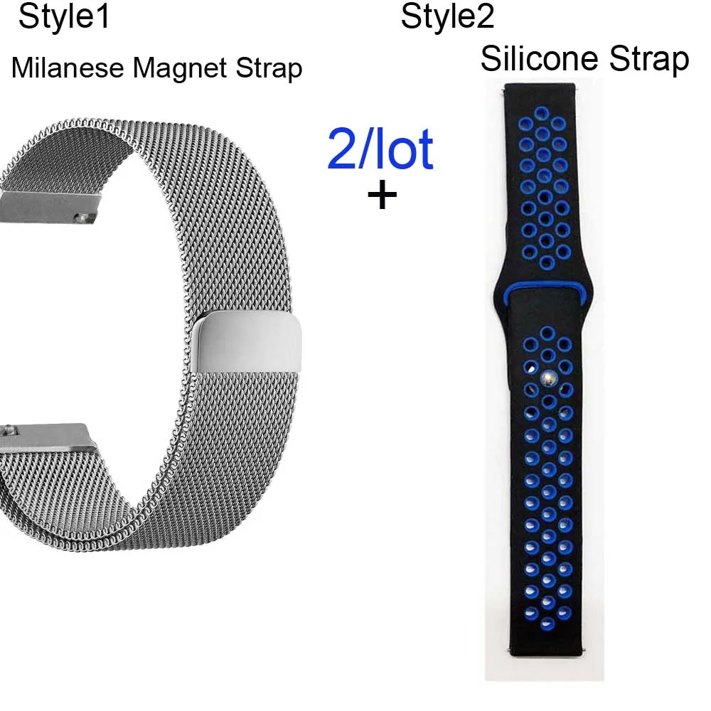 Silver-Black blue Ремешок для часов Xiaomi Amazfit GTR 47 мм Stratos 2 Pace для samsung gear S3 Galaxy 46 мм Миланский ремешок для часов силиконовый браслет - Цвет: Silver-Black blue