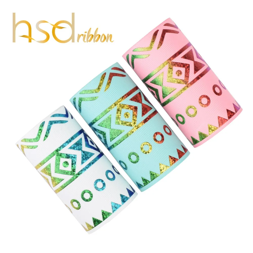 

HSDRibbon 3" 75mm hologram Aztec Foil Printed Solid Grosgrain Ribbon