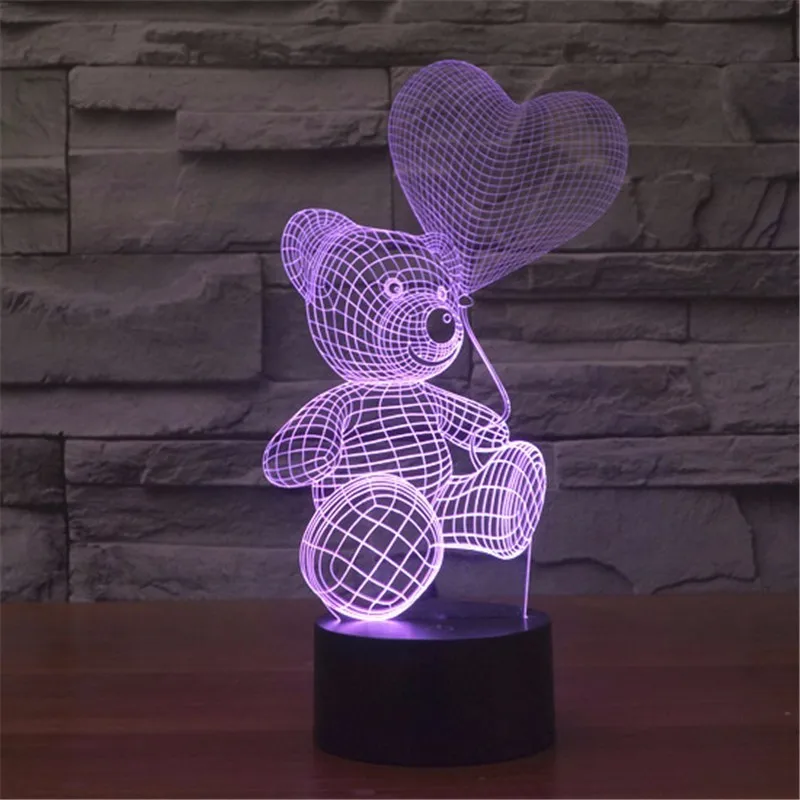3D светодиодный ночник медведь Форма лампа USB светодиодные лампы лавы 5 В 7 цветов