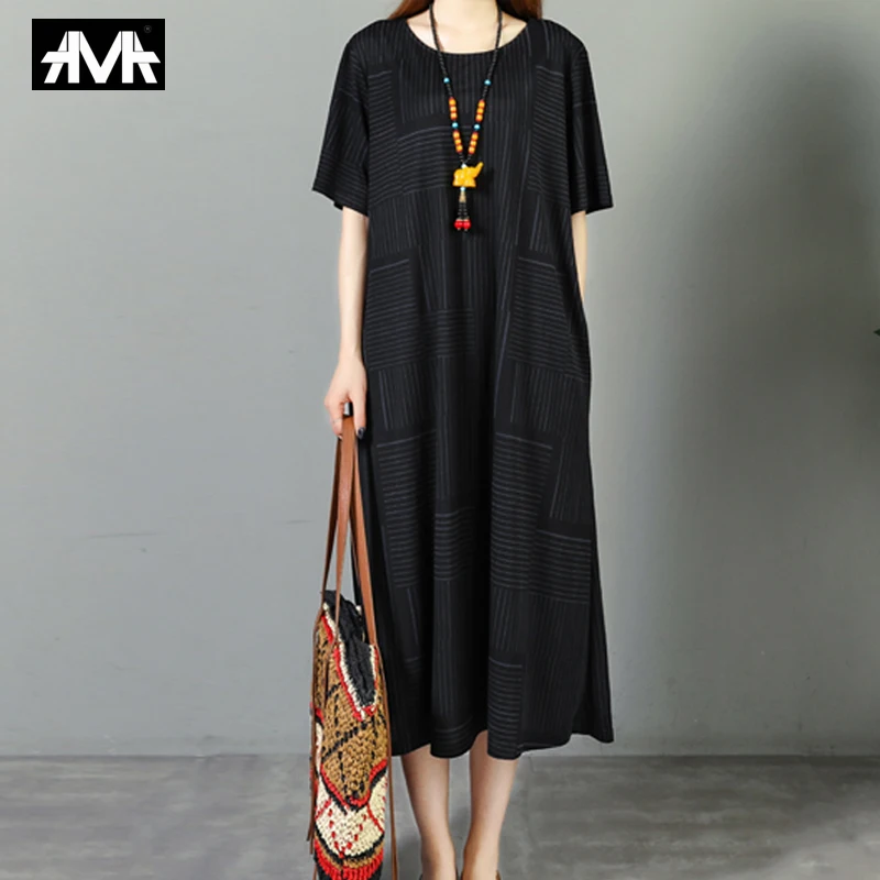 Женское свободное платье в полоску черное Повседневное с бахромой большие