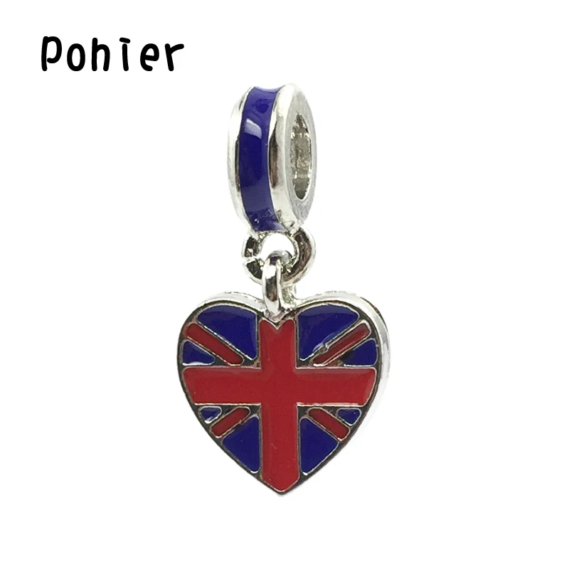 

UK Flag ,Red & B Enamel Heart Pendant European Beads Fit Charms Bracelets&Bangle DIY Jewelry