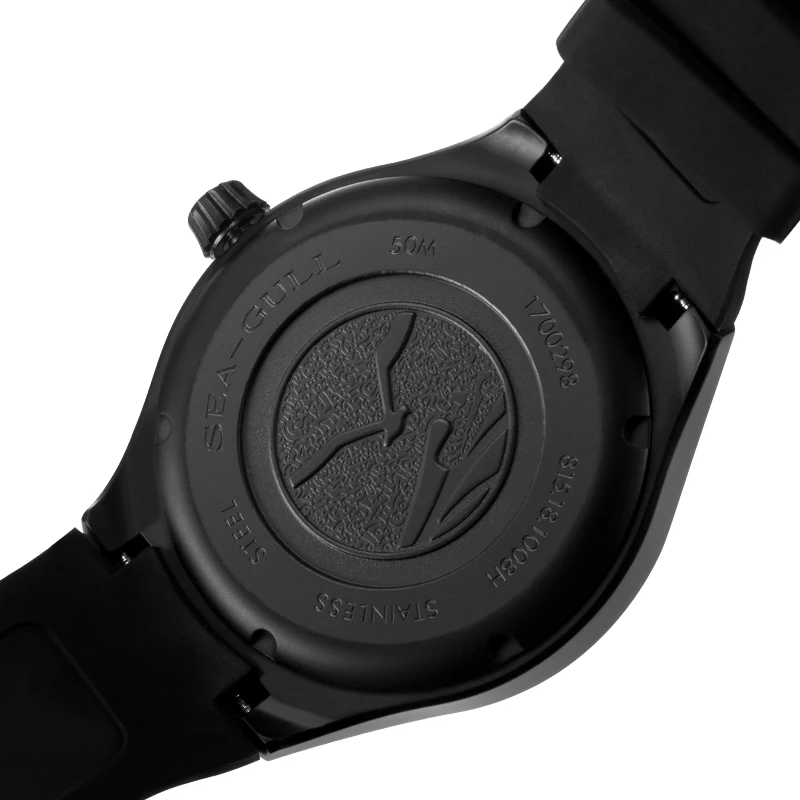 Мужские механические часы Seagull PVD в черном корпусе с динамическим белым