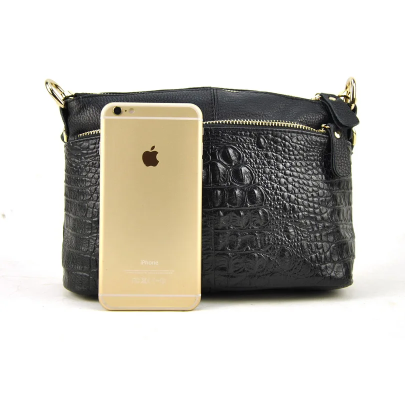 Женская маленькая сумка через плечо из натуральной кожи с крокодиловым узором