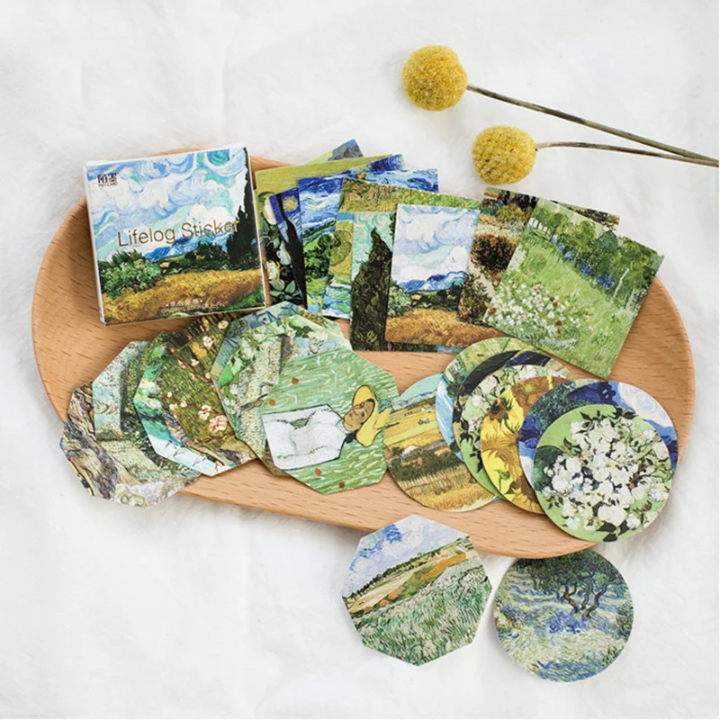 

45 шт./кор. Meet Van Gogh Мини бумажные наклейки Клейкие стикеры DIY декоративные крафтовые Стикеры для скрапбукинга подарочные Канцтовары