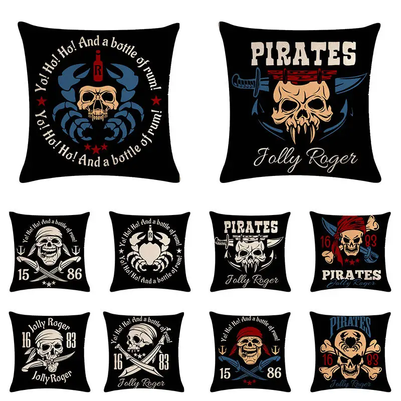 Пиратский череп платок над перекрестными косточками декоративная подушка