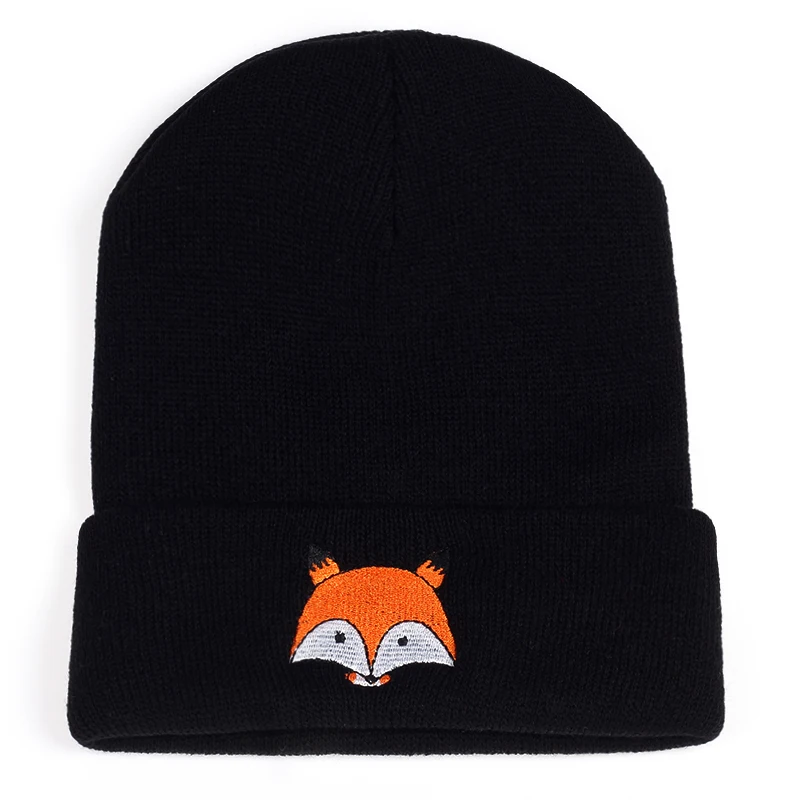 Новинка 2017 модная шапка унисекс с принтом лисы вышивкой женская зимняя шапка|knitted