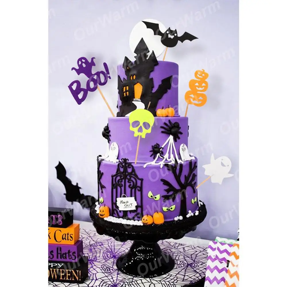 

OurWarm 5Pcs Cupcake Toppers Cute Felt Pumpkin Bat Ghost Skull Toppers for Halloween Cake Decoration Halloween Party Supplies