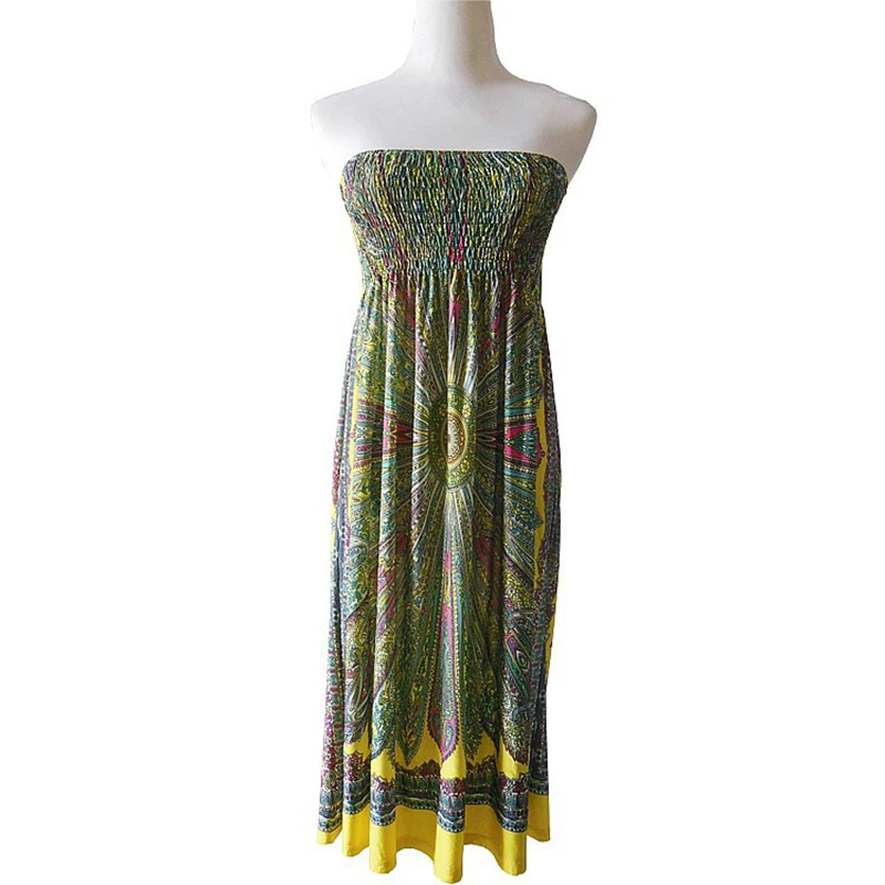 

Vintage Enthic Vestido Verano Elastic Women Short Dress Elegant Ruffle Sleeveless Off Shoulder Strapless Print Party Dress W1060