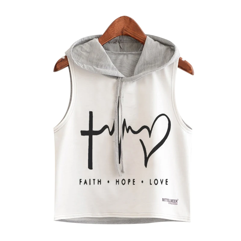 2019 Women Hoodie Crop Top HONEY Letter Print T Shirt Summer Sleeveless Hooded T-Shirt Fashion Ladies Pullover Cropped Tee | Женская