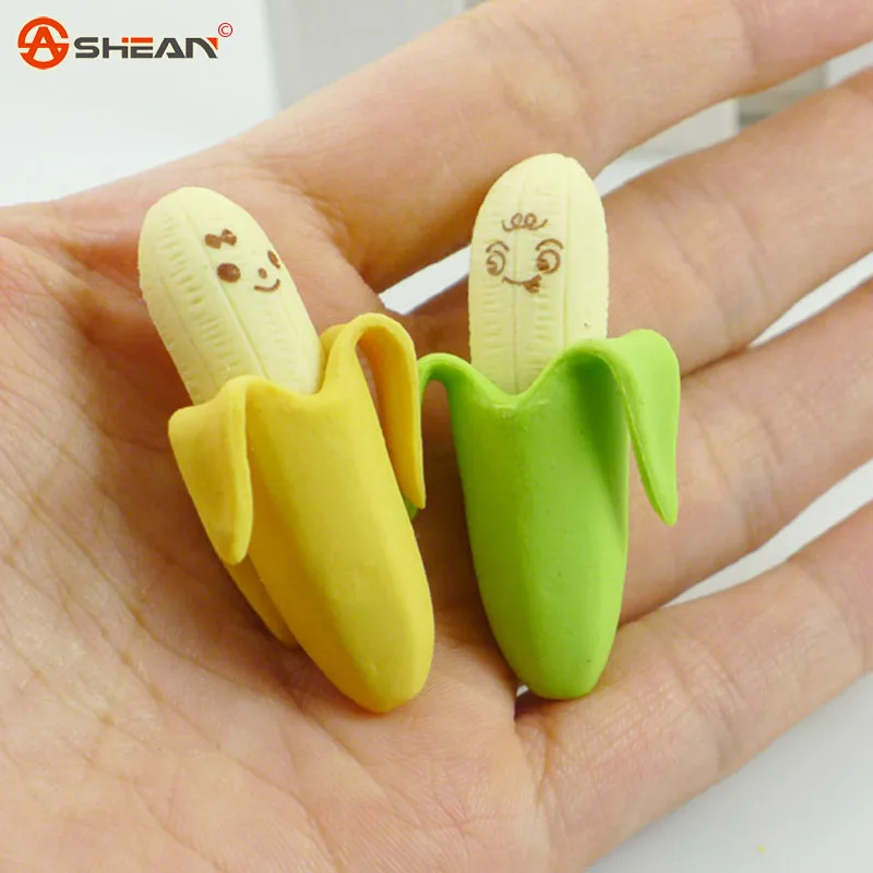 2pcs Cute Banana-shaped Pencil Eraser Rubber Novelty Kids School Stationery Gift