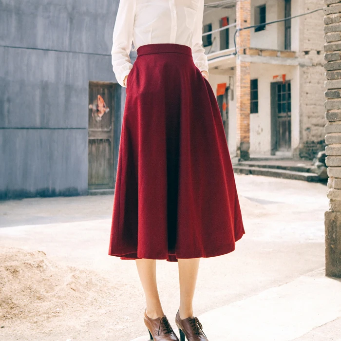 Чистая шерсть и положить мед Хепберн зима юбка элегантный маленькое черное