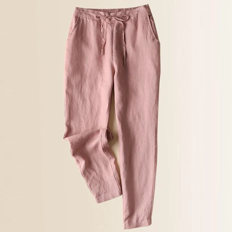 Брюки-султанки женские с высокой талией льняные повседневные брюки до щиколотки