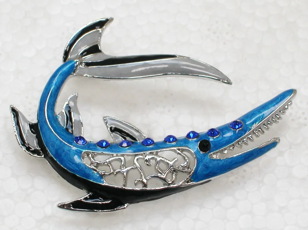 

12pcs/lot Wholesale Tiger shark Enamel Brooch Rhinestone Pin brooches C101946