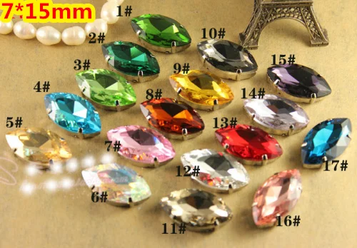 

21Colors for Choice,7*15mm 252pcs/Lot Horse Eye Crystal With Claw Setting Sewing Glass Crystals stone for dress,jewelry