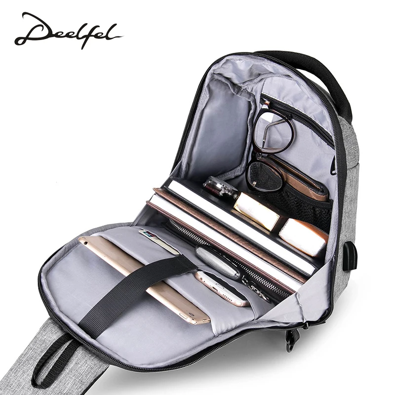 USB Design Crossbody Bags for Men Messenger Chest Bag Casual High Quality 2019 New Fashion Shoulder Ipad | Багаж и сумки