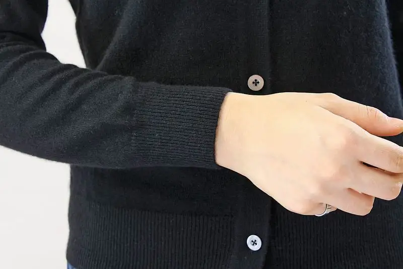 100 кашемировый свитер женский круглый вырез черный кардиган натуральная ткань