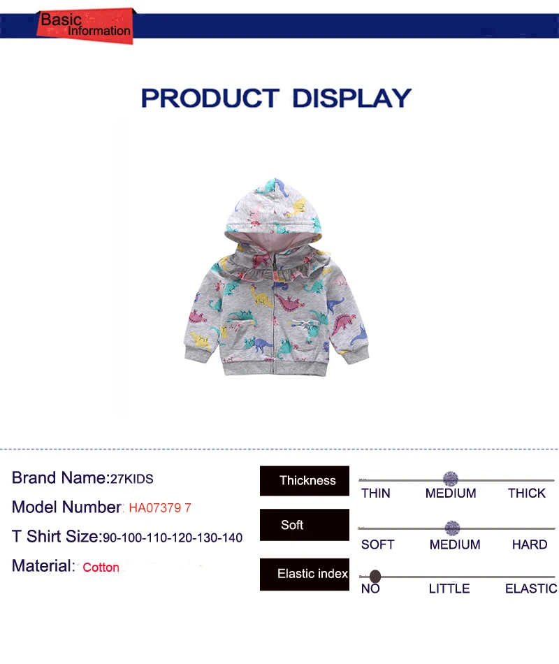 27kids Baby Hooded Dinosaur Hoodies For Boy Newborn Boy Girl Infant Cotton Soft Cartoon Printed Jumpsuit Hoodies Outfit Clothes