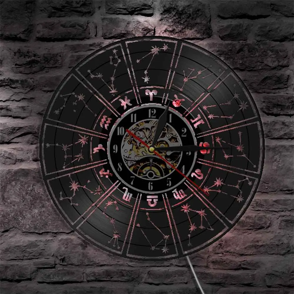 

Twelve Constellations Wall Clock Home Decoration Black Vinyl Record Wall Clock Watches Wall Decor For Constellation Enthusiast