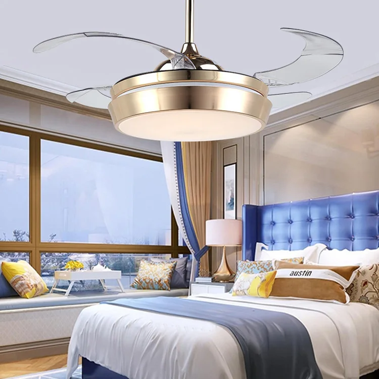 Modern Ceiling Fan Remote Control 42 Inch Invisible Hanging Fans Foldable Gold With Lights Living Bed Kids Room | Лампы и освещение
