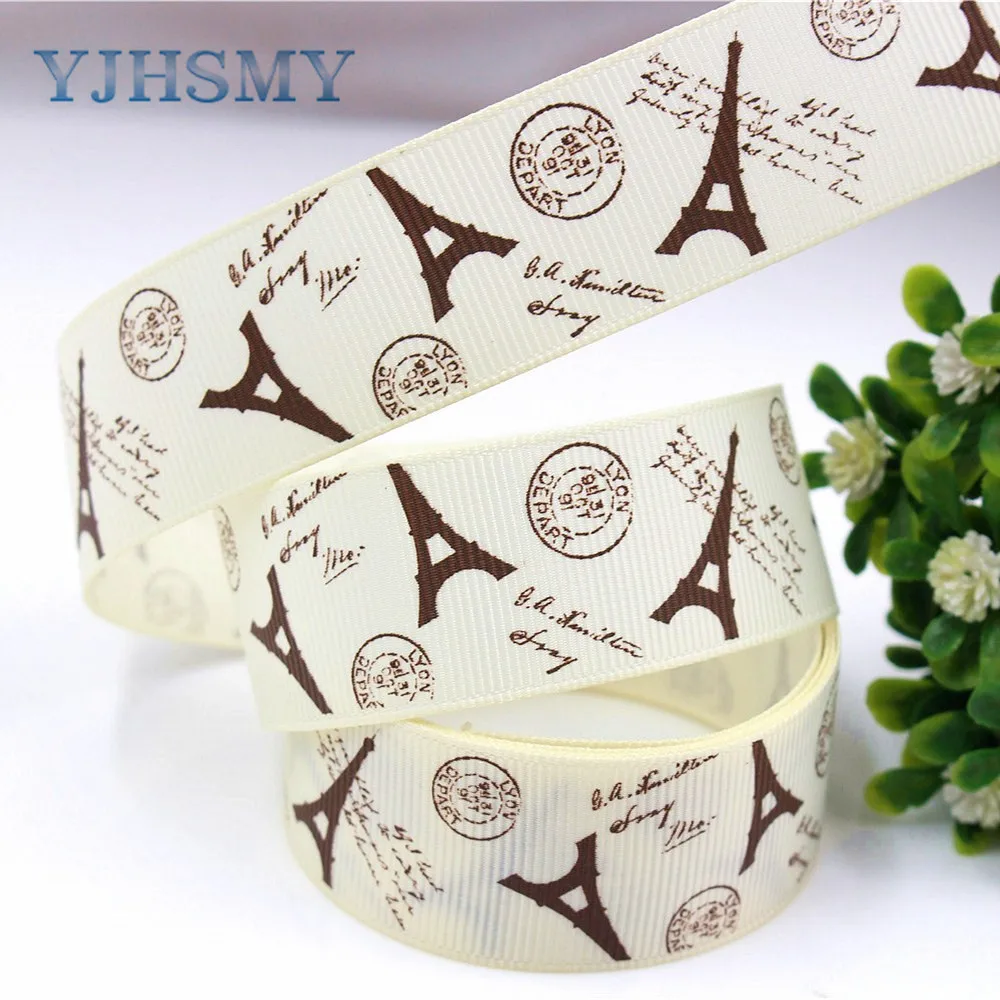 YJHSMY F 17613 539 25 мм 10 ярдов башня печатных grosgrain ленты DIY ручной работы аксессуары для