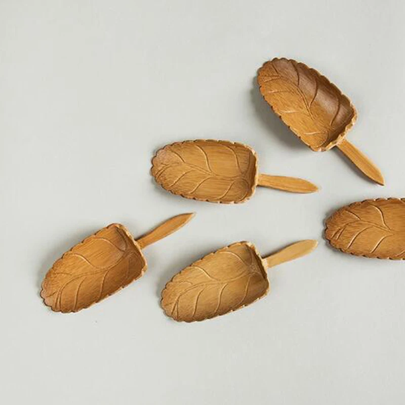 Винтажная чайная ложка в форме листа Бамбуковая чайный набор из натурального