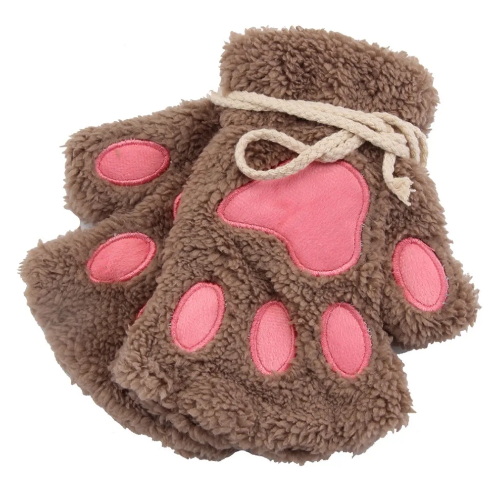 Kawaii/зимние перчатки с милым мультяшным котом толстые пушистые варежки Bear'S