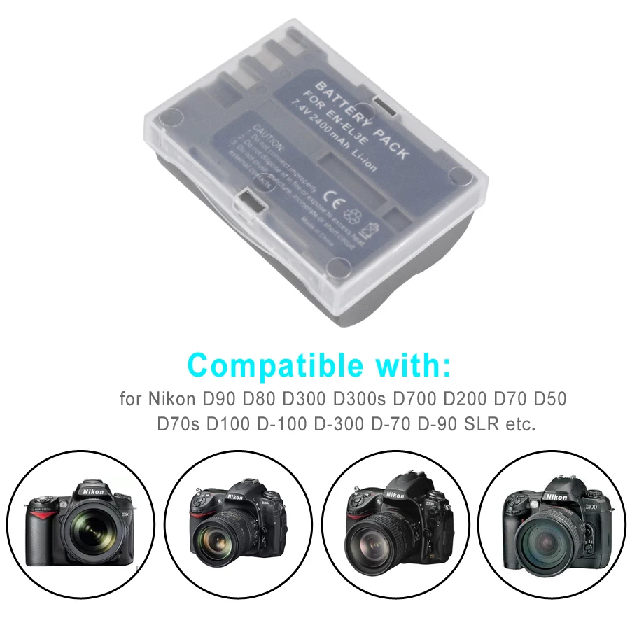 PALO 2 шт Высокое качество EN-EL3e RU EL3e 7,4 V 2400 мА/ч, Камера батареи для Nikon ENEL3E RU EL3E D30 D50 D70 D90 D70S D300