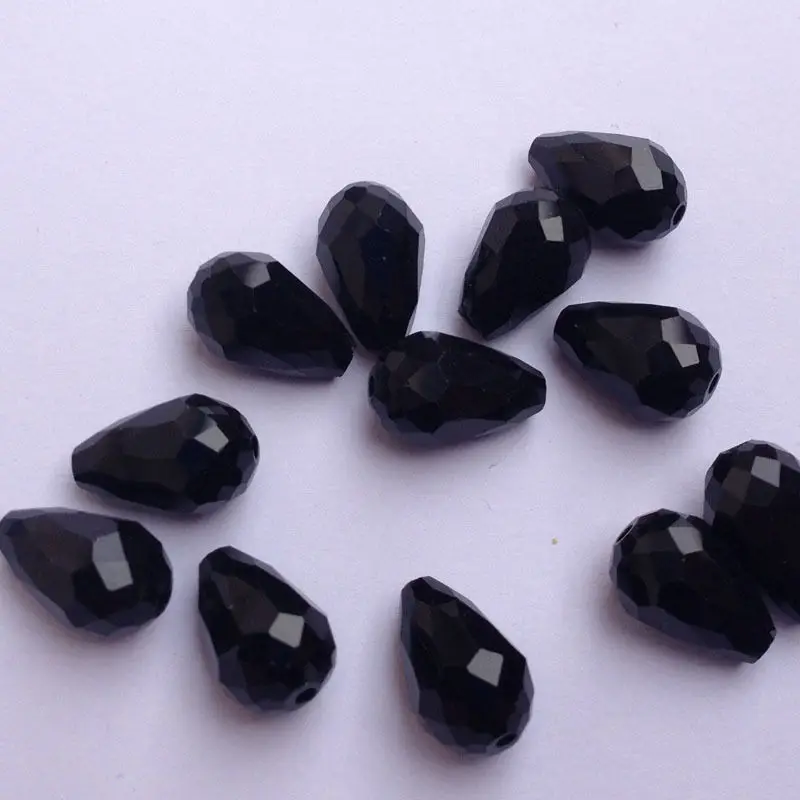 

TOP quality 60pcs Wholesale Faceted Teardrop glass crystal Charm Loose Spacer beads 8x12mm black