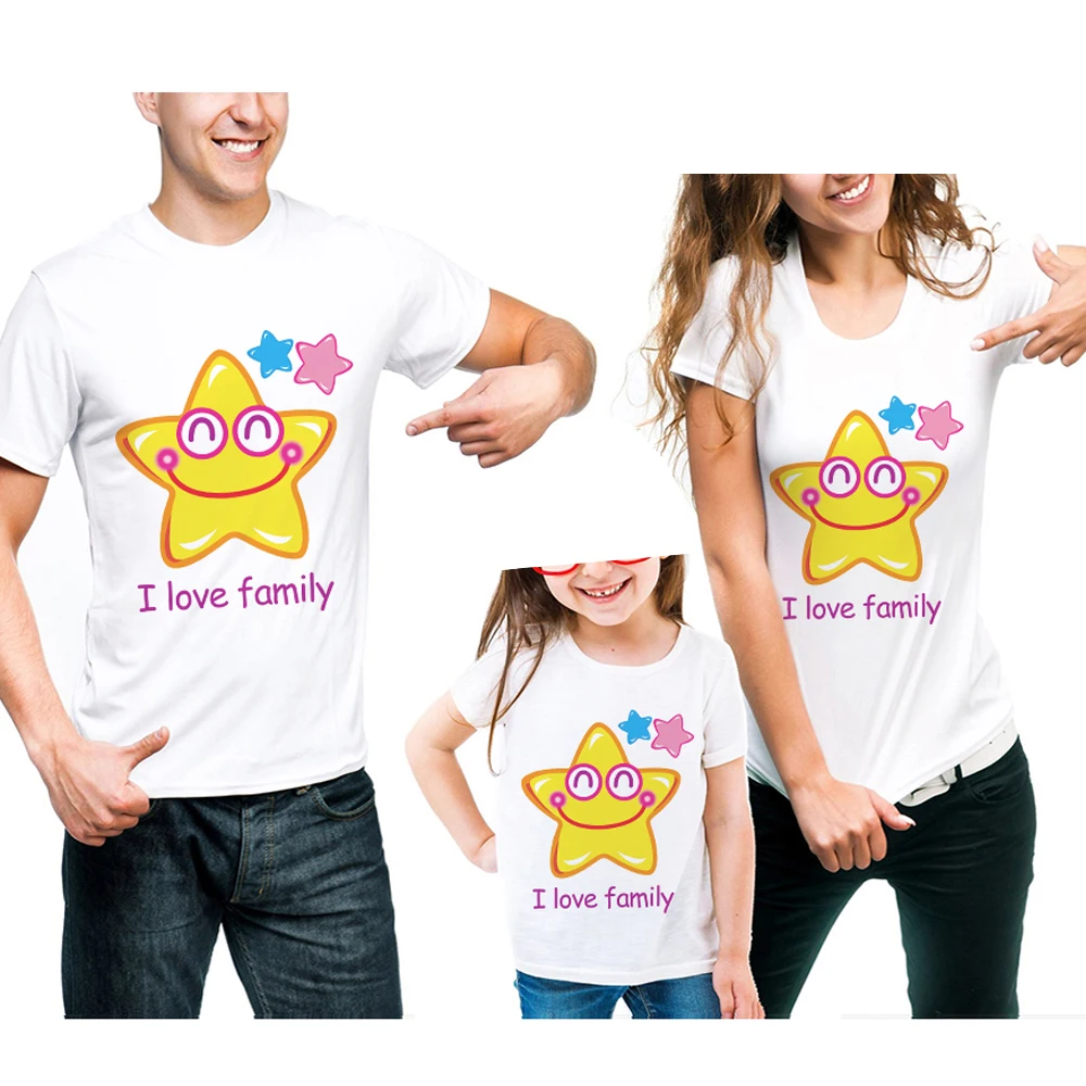 

Family Matching Clothing 2019 Fashion Short Sleeve Cotton T-Shirt Outfits Star Printing Mother And Daughter Father Son Clothes