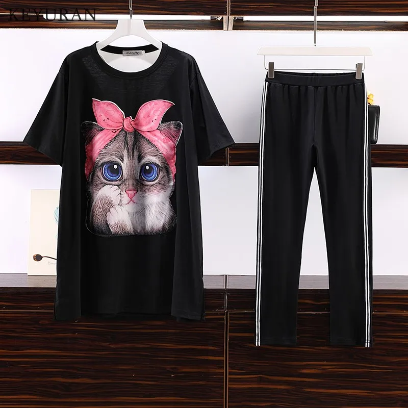 5XL большой размер 2020 летний повседневный комплект из 2 предметов женские