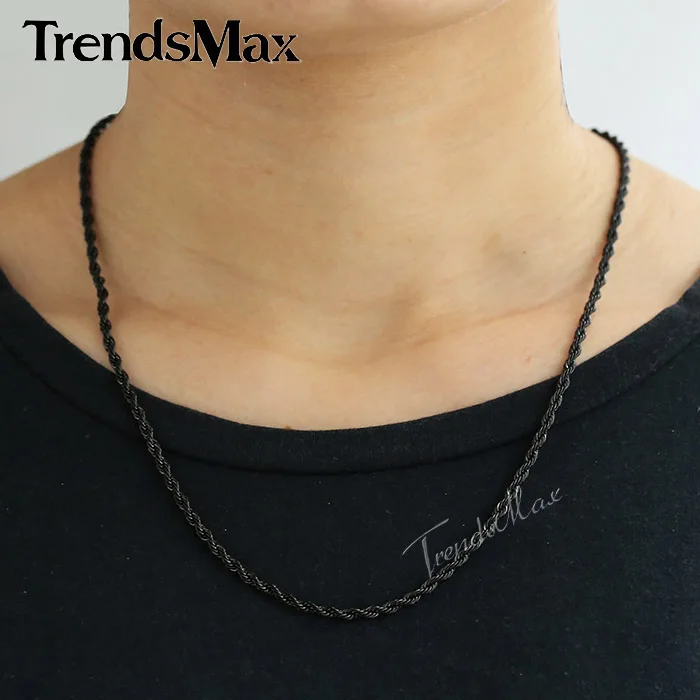 Trendsmax 3/4 мм Мужская цепочка черная из нержавеющей стали KN403 KN405|rope chain|men chainchain necklace |