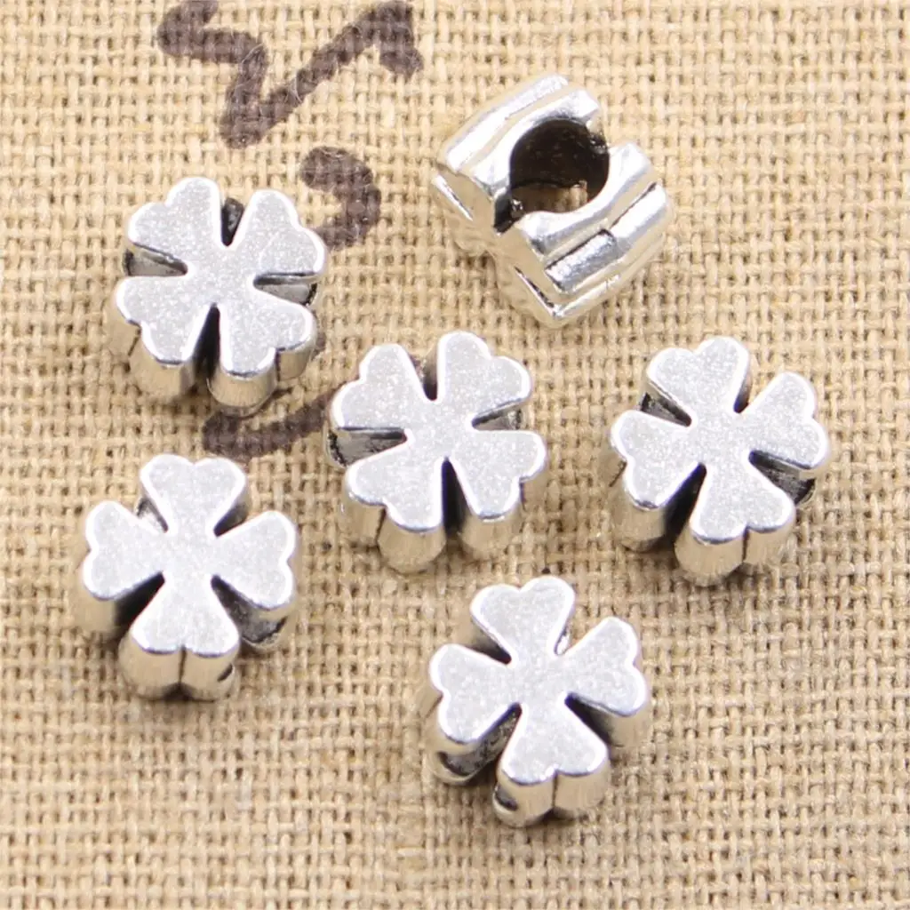 

15pcs 10x10x7mm Cross Clover 4mm Big Hole Antique Silver Color Beads Charms Fits Diy Charms Bracelet Jewelry Beads