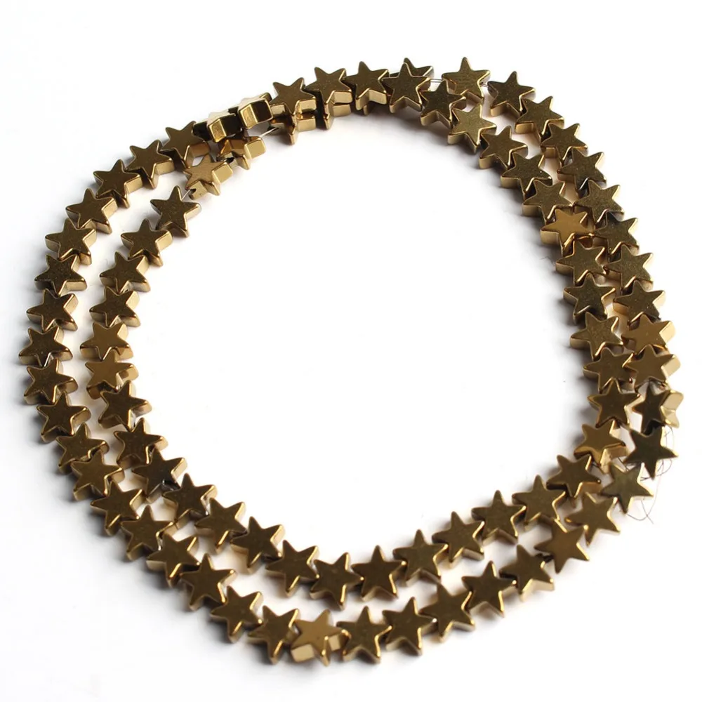 Natural Stone Gold Silver Color Flat Stars Hematite Beads Pentagram Loose Spacer Bead For Jewelry Making DIY Bracelet 4/6/8/10mm | Украшения