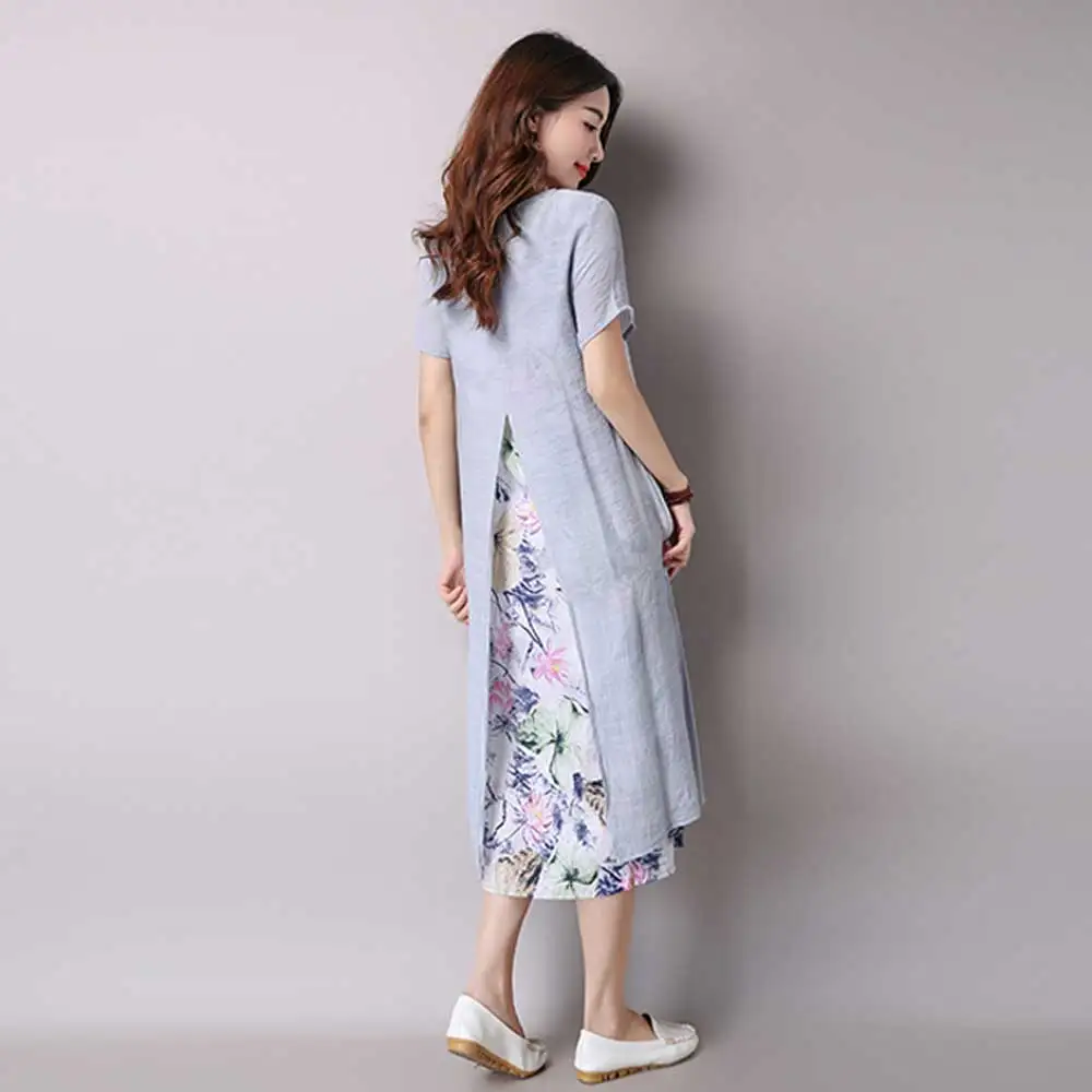 Весна лето 2020 льняное двухслойное платье в стиле бохо китайском женское