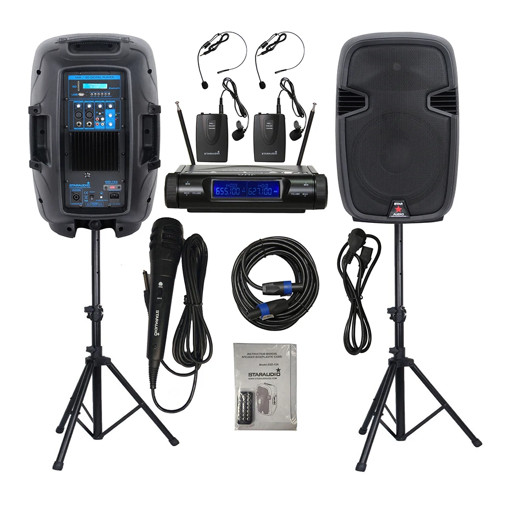 STARAUDIO 2 шт. 12 дюймов PA 2000 Вт DJ Динамик s питание KTV аудио стойки канала UHF
