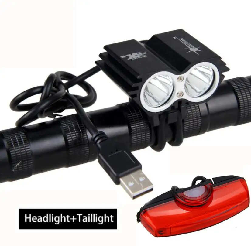Black with Taillight usb зарядный передний велосипедный головной светильник на руль s 8000 Люмен T6 светодиодный светильник Низкий/Средний/Высокий/стробоскоп - Цвет: Black with Taillight