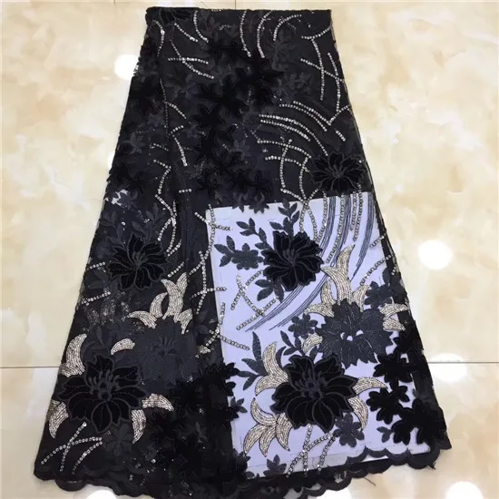 2019 Latest African Lace Fabric/ High Quality Plum Nigeria Mesh Lace/ French Beaded Fabric For Fashion Dresses black | Дом и сад