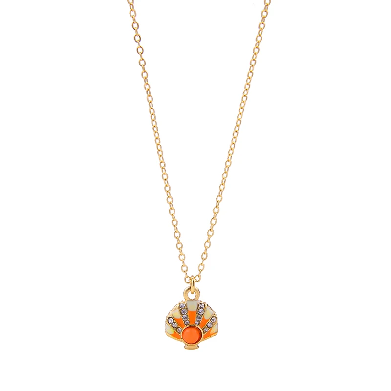 Cute Marine Jewelry Short Necklace Female Chic Enamel Shell Shape Pendant Orange Trendy Charming Gift | Украшения и аксессуары