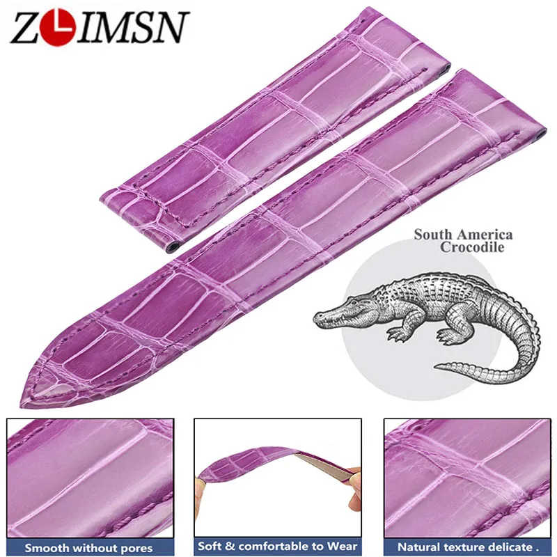 ZLIMSN Alligator skin Strap Quick Installation for Men's Women Luxury Watch Band Belt 12mm-26mm Pink Crocodile Leather Watchband
