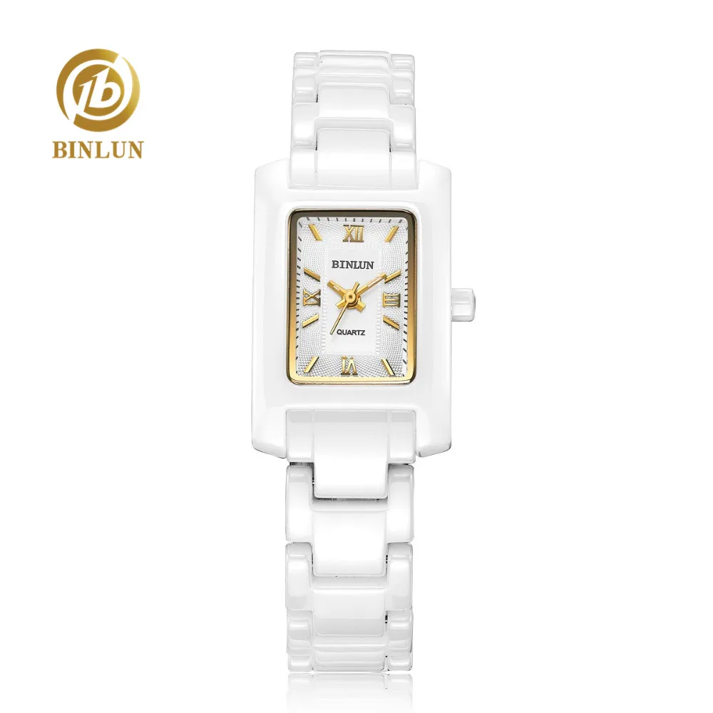 

BINLUN Casual Rectangle Ceramic Men Quartz Watch Minimalist Waterproof Couple Watches Pure White Scratch-proof Couple Wristwatch