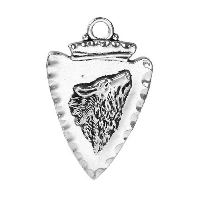 Подвески DoreenBeads на основе сплава цинка треугольные серебристого цвета с волком DIY
