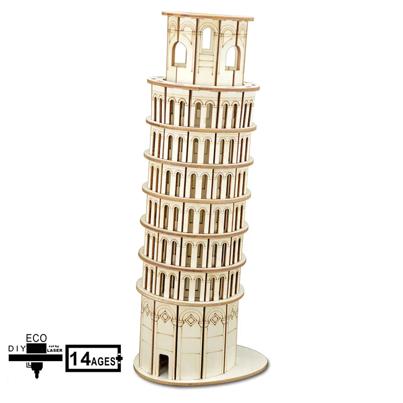 Laser Cutting 3D Wooden Puzzle Leaning Tower of Pisa DIY Model Building Kits Education Toys for Children with 105pcs | Игрушки и хобби