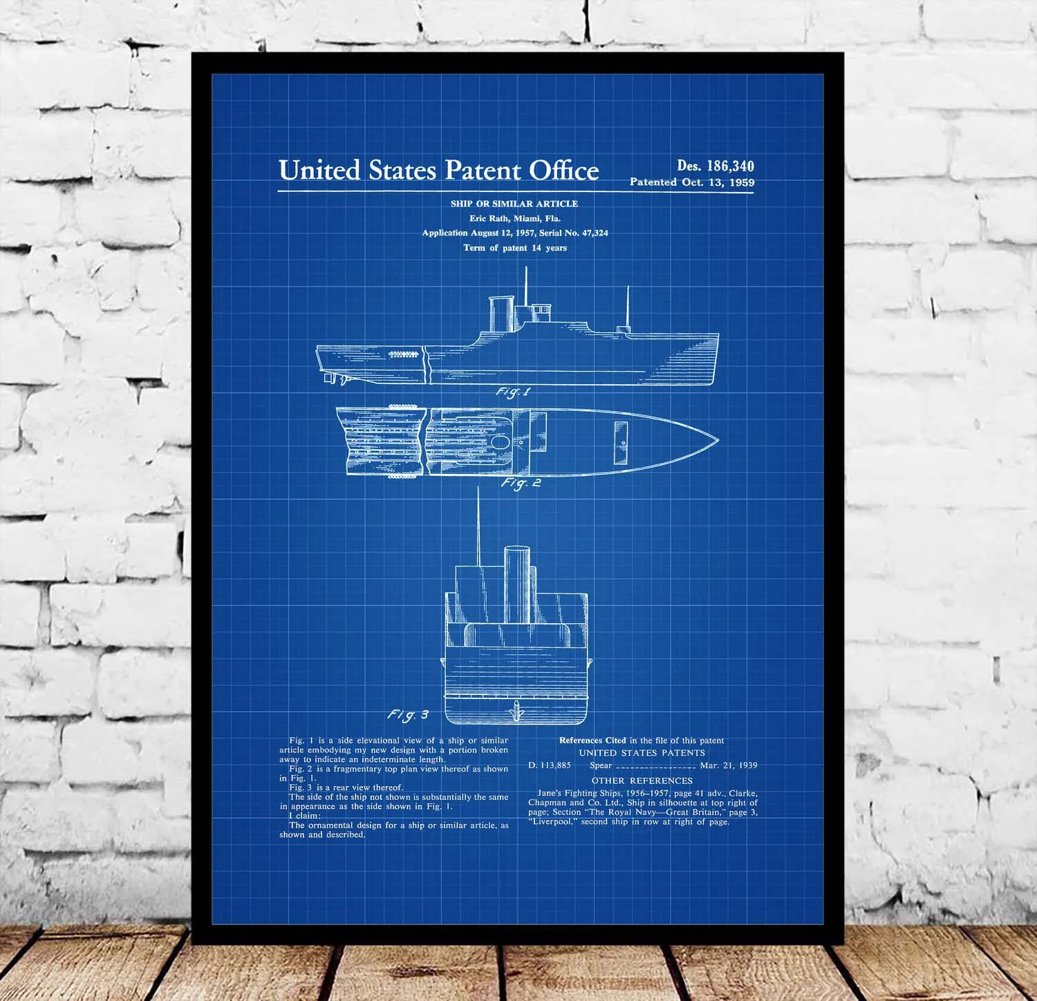 

1956 Ship Patent Blueprint Poster