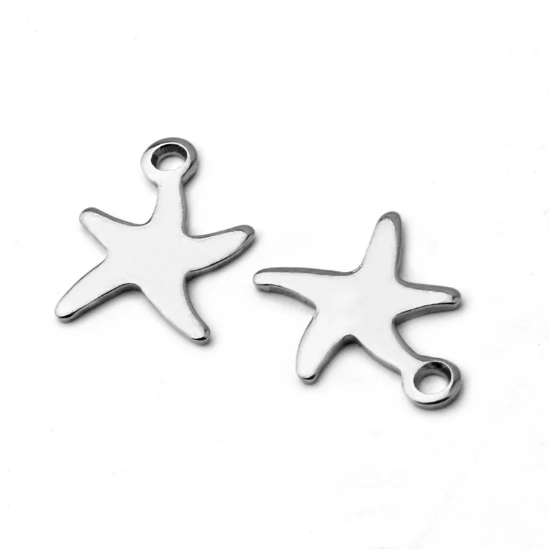 50pcs Stainless Steel Small Pendant Hanging Stars Flowers Starfish Bracelet Handmade DIY Jewelry Making Accessories Wholesale
