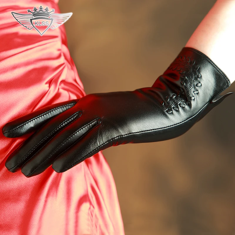KLSS Brand Genuine Leather Women Gloves High Quality Goatskin Gloves Autumn Winter Elegant Sheepskin Gloves Female 2303 image 3
