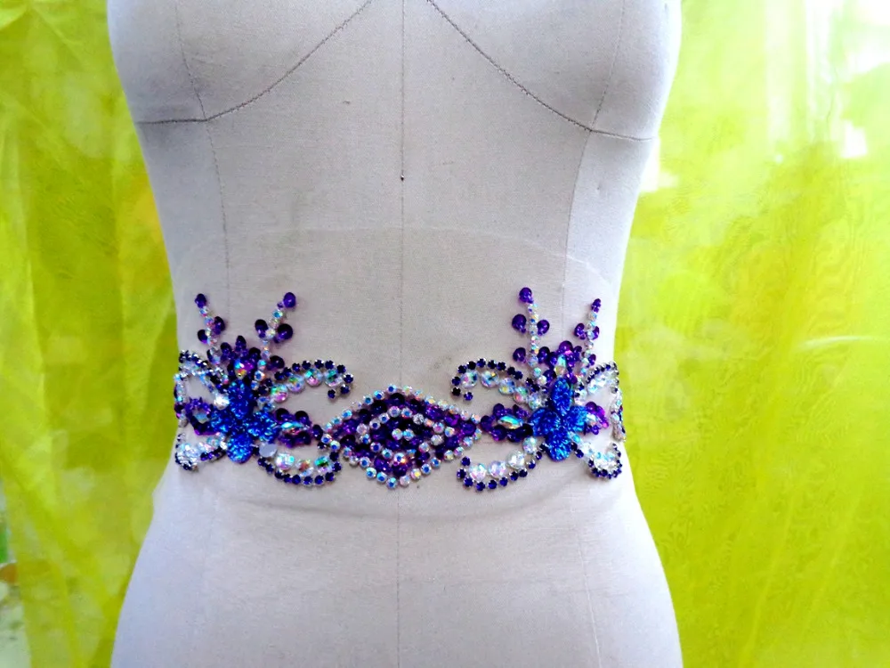 Кристальные нашивки ручной работы фиолетовый/прозрачный цвет AB пришивные стразы