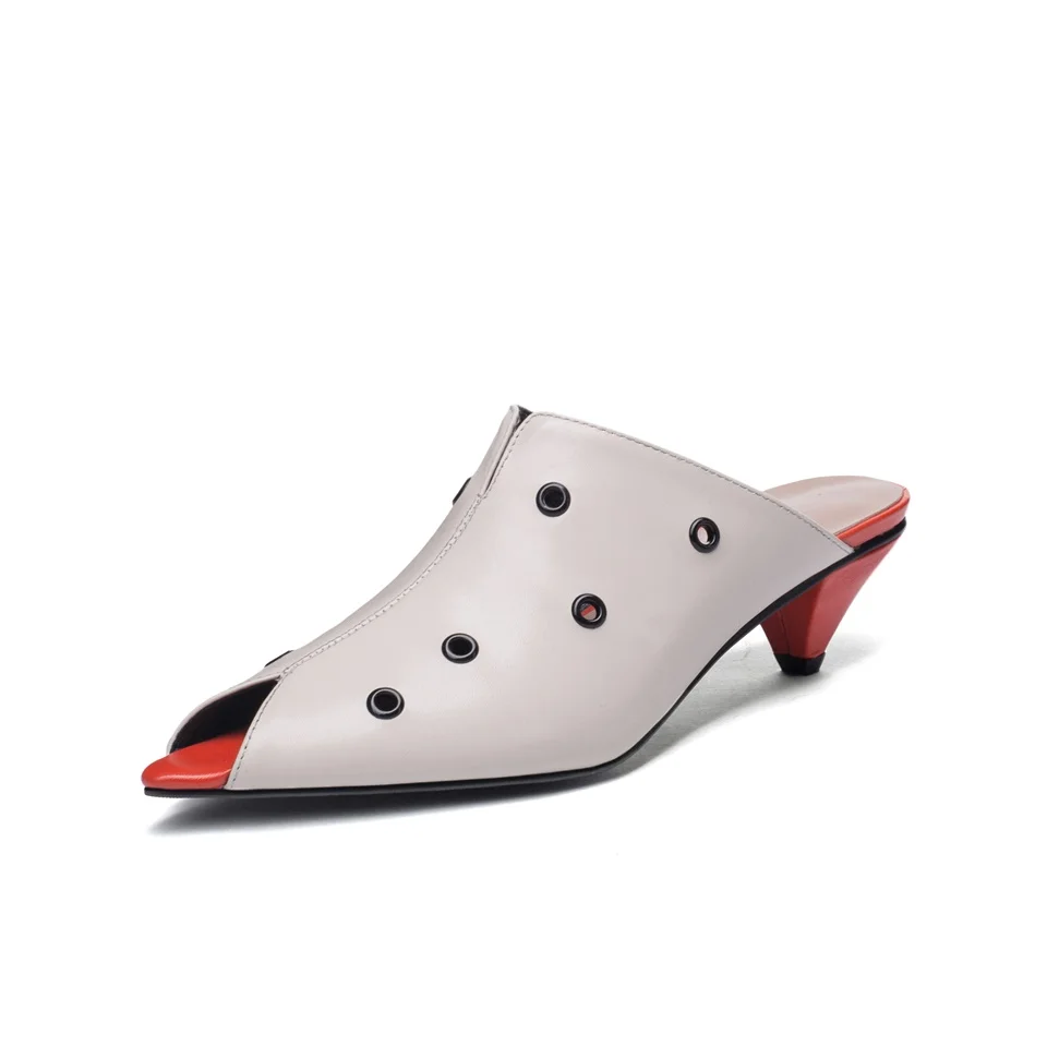 Женские шлепанцы из натуральной воловьей кожи дышащие туфли с открытым носком на