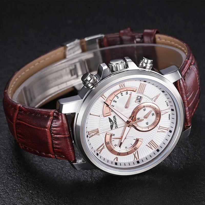 Бренд GUANQIN мужские военные кварцевые часы Спортивные Светящиеся Часы Хронограф